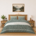 Pościel Flanelowa 160x200 Ornament kwiatowy Zielona z oliwką