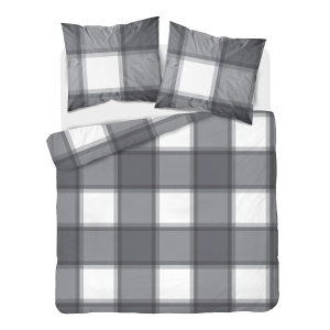 Pościel Flanelowa 160x200 Krata Szara / Popielata