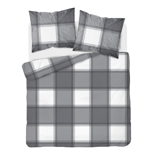 Pościel Flanelowa 220x200 Krata Szara / Popielata