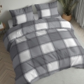 Pościel Flanelowa 220x200 Krata Szara / Popielata
