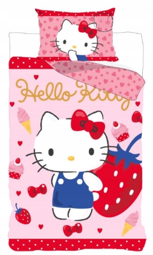 Pościel niemowlęca 100x135 + 40x60 Hello Kitty Kotek z truskawką 