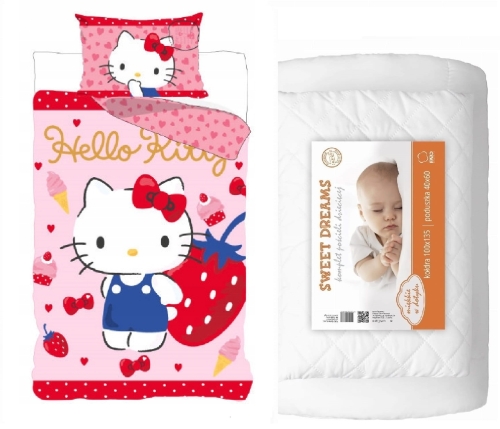 Komplet do łóżeczka 100x135 Kołdra + Pościel Hello Kitty Kotek 