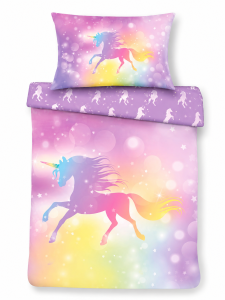 Pościel młodzieżowa 140x200 Jednorożec Różowy Tęczowy Unicorn