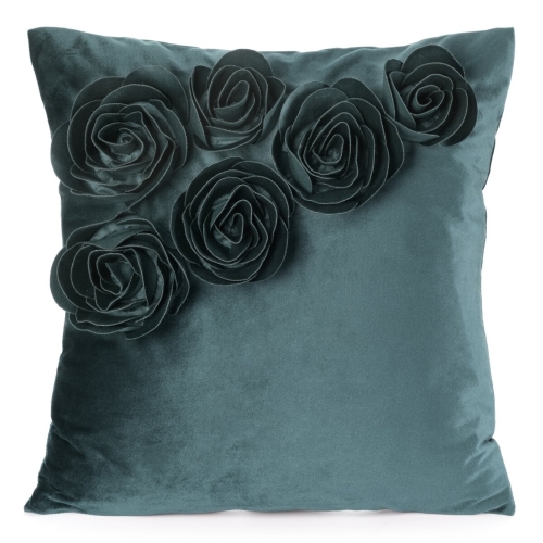 Poszewka Dekoracyjna 45x45 Flores Kwiaty ciemna miętowa