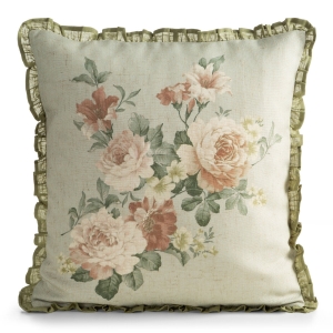 Poszewka Dekoracyjna z falbaną 45x45 Fiore2 Kwiaty oliwkowa