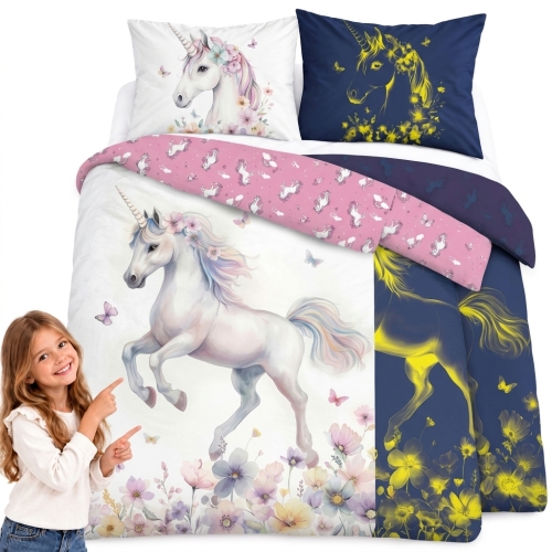 Pościel Świecąca w ciemności 140x200 Jednorożec Unicorn dla Dziewczynki