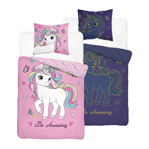 Pościel Świecąca w ciemności 140x200 Jednorożec Unicorn kolorowy dla dziewczynki