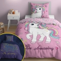 Pościel Świecąca w ciemności 140x200 Jednorożec Unicorn kolorowy dla dziewczynki