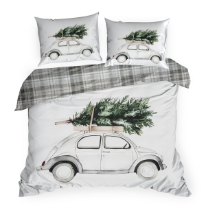 Pościel Świąteczna 160x200 Auto z choinką Vintage Bawełna 100%   