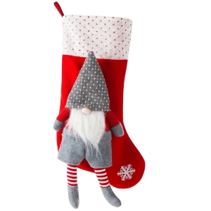 Skarpeta Świąteczna 50cm Dekoracyjna Merry Christmas czerwona / stalowa  