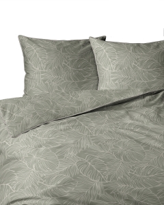 Pościel 220x200 La Perkale Perkal z lamówką Liście na oliwkowym tle Bawełna Premium    