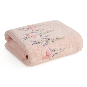 Ręcznik 50x90 VIKI Haft kwiatowy pudrowy bawełna 500g Premium 