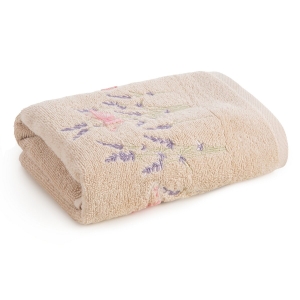 Ręcznik 70x140 VIKI Haft kwiatowy beżowy bawełna 500g Premium 