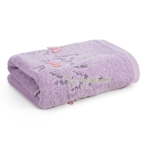 Ręcznik 70x140 VIKI Haft kwiatowy fioletowy bawełna 500g Premium  
