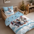 Pościel Świąteczna 160x200 Pingwinki Świąteczne MERRY CHRISTMAS  