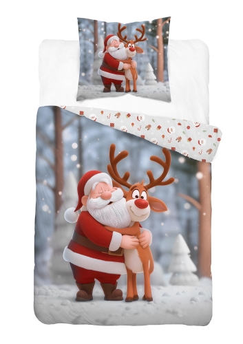 Pościel Świąteczna 140x200 Mikołaj Renifer Świąteczny MERRY CHRISTMAS   