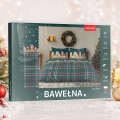 Pościel Świąteczna 160x200 Skrzaty Domki Świąteczne Kratka Zielona 100% Bawełna  