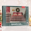 Pościel Świąteczna 220x200 Skrzaty Domki Świąteczne Kratka Czerwona 100% Bawełna 