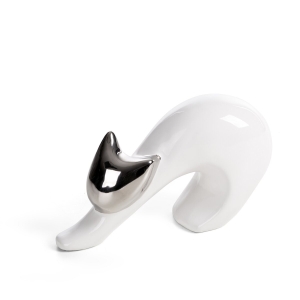 Figurka z glinki ceramicznej Kot 20 x 7 x 13 cm biała+srebrna