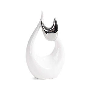 Figurka z glinki ceramicznej Kot 13 x 7 x 22 cm biała+srebrna