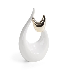 Figurka z glinki ceramicznej Kot 13 x 7 x 22 cm biała+złota