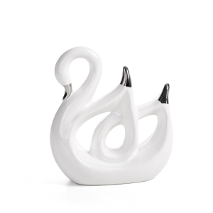 Figurka z glinki ceramicznej Łabędź 17 x 7 x 19 cm biały+srebrny