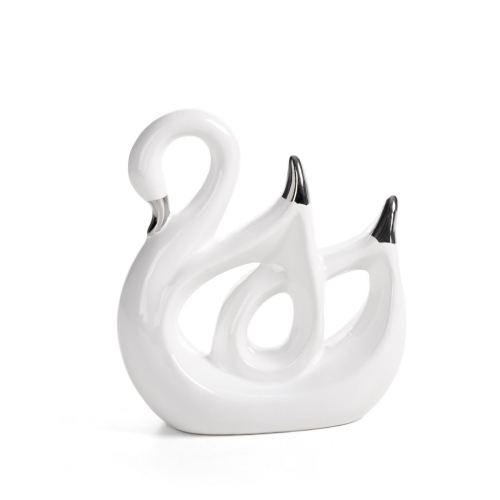 Figurka z glinki ceramicznej Łabędź 17 x 7 x 19 cm biały+srebrny