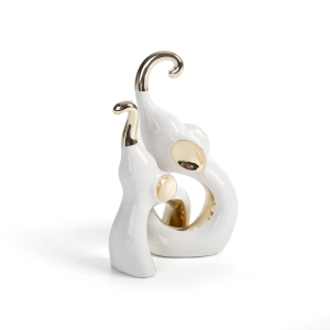 Figurka z glinki ceramicznej Słoniki 11 x 7 x 22 cm biały+złoty