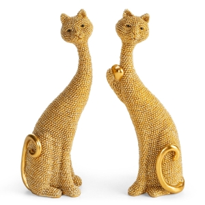 Figurka z żywicy poliestrowej Kotki 7 x 4 x 18 cm złota