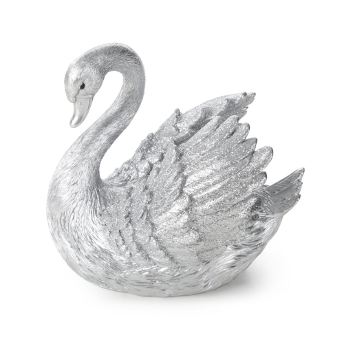 Figurka z żywicy poliestrowej Łabędź 14 x 11 x 13 cm srebrna
