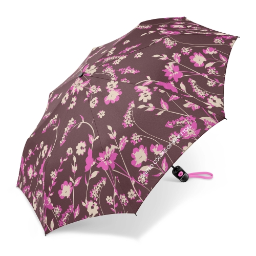Parasol Benetton Mini AC Flat Floral marron kwiatowy kieszonkowy automatycznie otwierany
