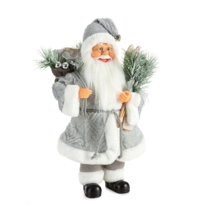 Święty Mikołaj 40cm Dekoracyjna Merry Christmas srebrny / biały