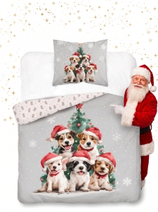 Pościel Świąteczna 160x200 Pieski Świąteczne MERRY CHRISTMAS   