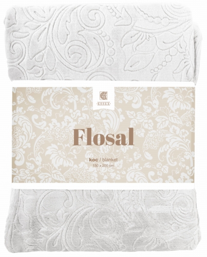 Koc floral jasny szary 150x200