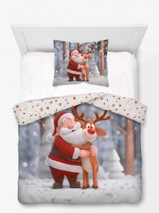 Pościel Świąteczna 140x200 Mikołaj Renifer Świąteczny MERRY CHRISTMAS   