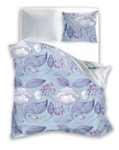 Pościel Flanelowa 160x200 Kwiaty Błękit Bawełna 