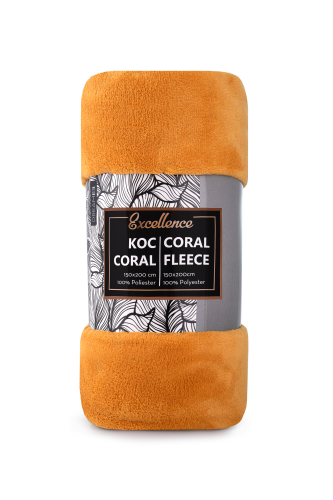 Koc żółty 150x200 puszysta tkanina Coral miękki przyjemny w dotyku  
