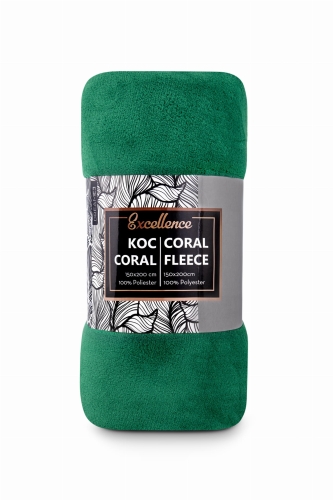 Koc zielony 150x200 puszysta tkanina Coral miękki przyjemny w dotyku  