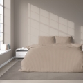 Pościel Satynowa 220x200 Gładka w Pasy Premium c. beż taupe  