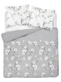 Pościel Flanelowa 220x200 Kwiaty Popielata