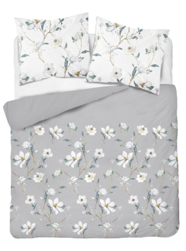 Pościel Flanelowa 220x200 Kwiaty Popielata