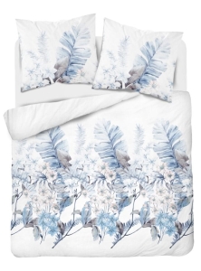 Pościel Flanelowa 220x200 Kwiaty Liście Błękitna