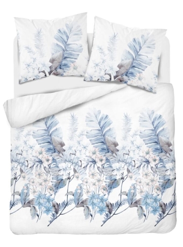 Pościel Flanelowa 220x200 Kwiaty Liście Błękitna