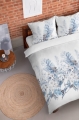 Pościel Flanelowa 220x200 Kwiaty Liście Błękitna