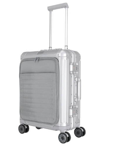 Walizka Next Kabinowa z  przednia Kieszenią 55cm S Aluminium Premium Srebrna 