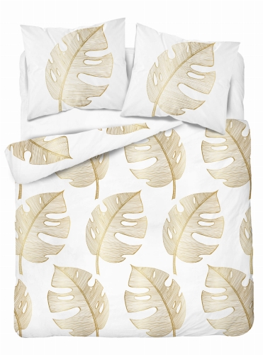 Pościel Bawełna 220x200cm Liście złote na popielu