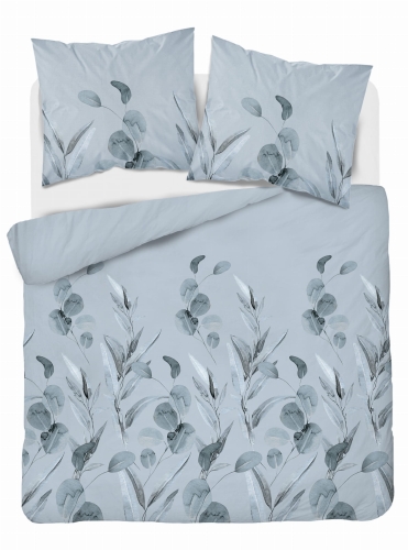 Pościel Bawełniana 220x200cm Wzór Kwiaty Niebieskie Popielate 