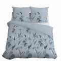Pościel Bawełniana 220x200cm Wzór Kwiaty Niebieskie Popielate 