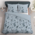 Pościel Bawełniana 220x200cm Wzór Kwiaty Niebieskie Popielate 