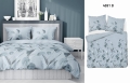Pościel Bawełniana 220x200cm Wzór Kwiaty Niebieskie Popielate 